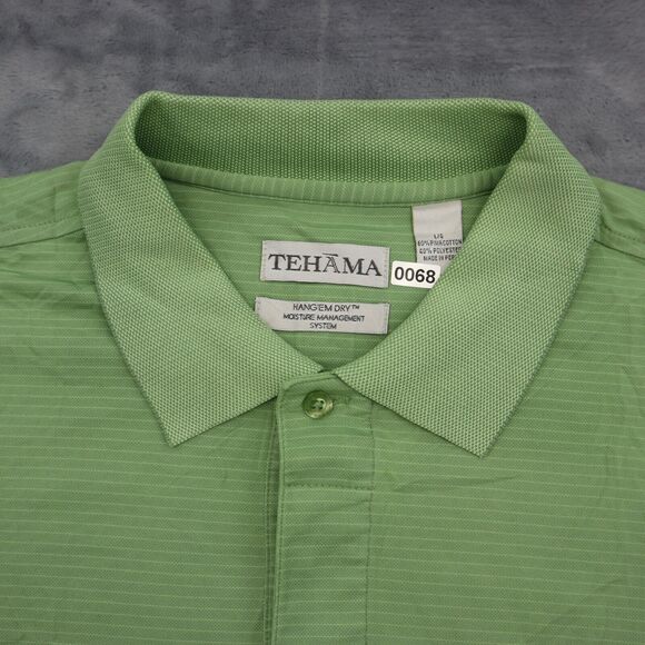 Tehama Shirt Mens L Green Polo Hangem dry Moisture Management Golf Cotton Blend - Picture 5 of 16
